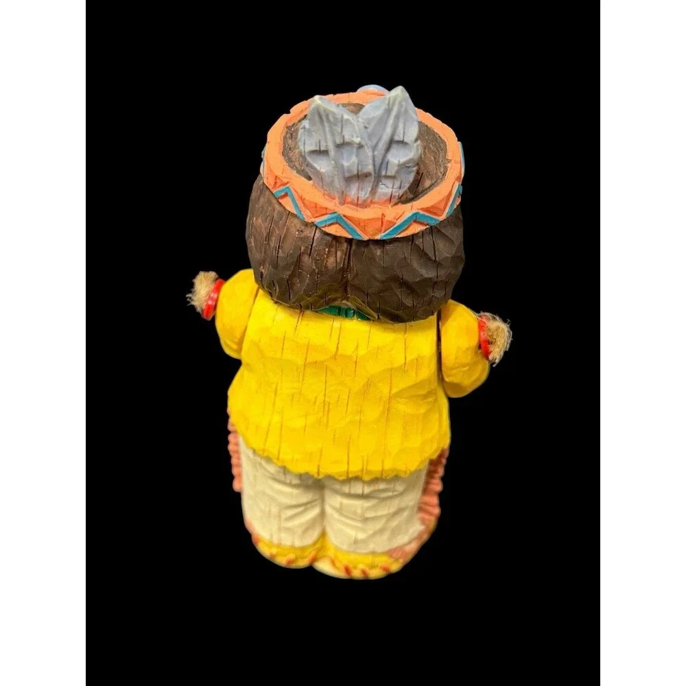 Vtg Native American Girl Thanksgiving Figurine Articulated Arms Wood Look Resin